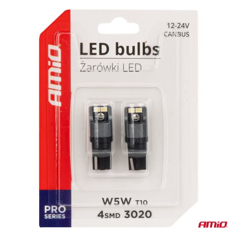 ΛΑΜΠΑΚΙΑ LED T10 W5W W10W 12/24V LED 4xSMD3020 CAN-BUS ΛΕΥΚΟ ΑΜΙΟ - 2 ΤΕΜ. Auto Moto Tyres 