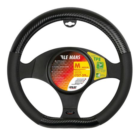 ΚΑΛΥΜΜΑ ΤΙΜΟΝΙΟΥ LE MANS (M) 37/39cm ΔΕΡΜΑΤΙΝΗ ΜΑΥΡΟ/ CARBON ΑΟΣΜΟ ECO-FRIENDLY (ΚΟΦΤΟ ΤΙΜΟΝΙ) Auto Moto Tyres 