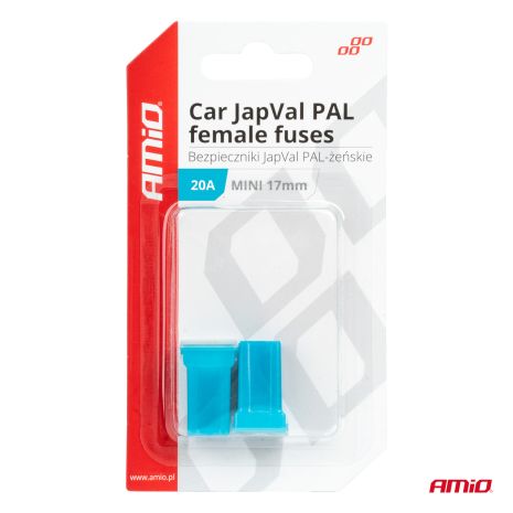 ΑΣΦΑΛΕΙΕΣ JapVal PAL ΜΙΝΙ 17mm ΘΗΛΥΚΕΣ 20A ΣΕ ΓΑΛΑΖΙΟ ΧΡΩΜΑ AMIO - 2 Τεμ. Auto Moto Tyres 
