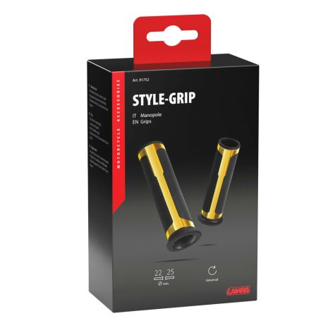 ΧΕΡΟΥΛΙΑ MOTO STYLE GRIP ΜΑΥΡΟ/ΧΡΥΣΟ ΧΡΩΜΑ 22mm+25mm 12cm LAMPA - 2 τεμ. Auto Moto Tyres 