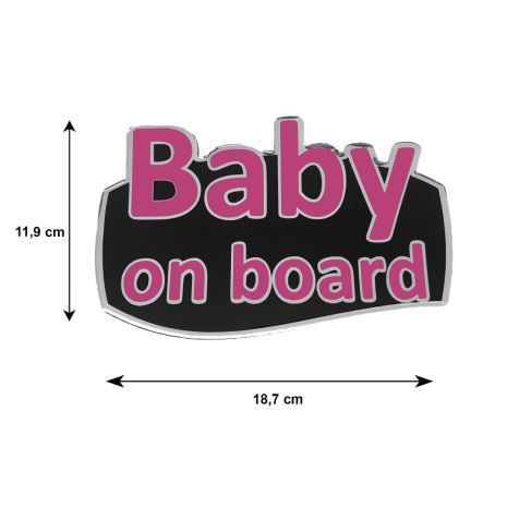 BABY ON BOARD ΑΥΤΟΚΟΛΛΗΤΟ ΕΞΩΤΕΡΙΚΗΣ ΧΡΗΣΗΣ 18,7 Χ 11,9 cm ΦΟΥΞΙΑ/ΜΑΥΡΟ/ΧΡΩΜΙΟ ΜΕ ΕΠΙΚΑΛΥΨΗ ΕΠΟΞΕΙΔΙΚΗΣ ΡΥΤΙΝΗΣ (ΥΓΡΟ ΓΥΑΛΙ) - 1 ΤΕΜ. Auto Moto Tyres 