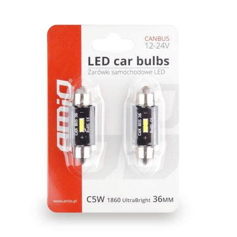 ΛΑΜΠΑΚΙΑ ΠΛΑΦΟΝΙΕΡΑΣ 36mm 12/24V 3,1W 5600K 1LED ULTRA BRIGHT CAN-BUS FESTOON (ΛΕΥΚΟ) AMiO - 2 ΤΕΜ. Auto Moto Tyres 