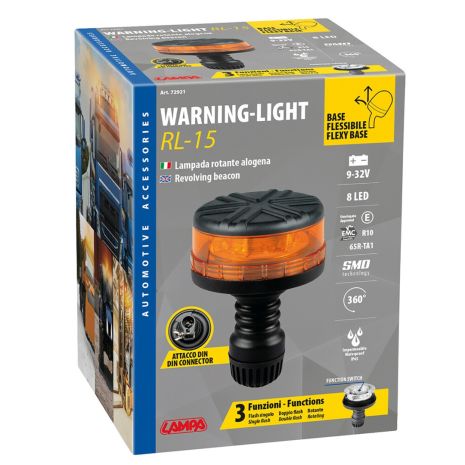 ΦΑΡΟΣ ΠΕΡΙΣΤΡΕΦΟΜΕΝΟΣ 8LED RL-15 9-32V 3 ΛΕΙΤΟΥΡΓΙΩΝ ΒΙΔΩΤΟΣ ΕΛΑΣΤΙΚΟΣ ΠΟΡΤΟΚΑΛΙ 145x105mm Auto Moto Tyres 