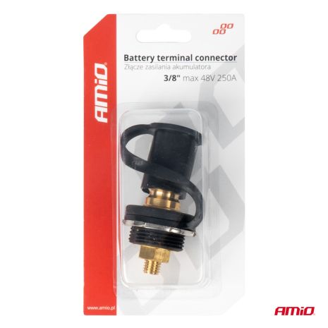 ΠΟΛΟΣ ΜΠΑΤΑΡΙΑΣ ΑΡΝΗΤΙΚΟΣ 3/8'' M10 max.48V 250A ΣΕ ΜΑΥΡΟ ΧΡΩΜΑ ΜΕ ΚΑΠΑΚΙ AMIO - 1 Τεμ. Auto Moto Tyres 