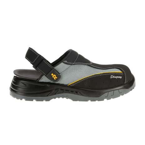 Πιστοποιημένα Παπούτσια Ασφαλείας Εργασίας σε στυλ Σαμπό Stingray από την Euroroutier σε μέγεθος EU43/UK9 σε Μαύρο, Γκρι Χρώμα με Κροκί Λεπτομέρειες και Λουράκι Αστραγάλου Auto Moto Tyres 