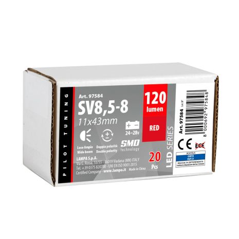ΛΑΜΠΑΚΙ ΠΛΑΦΟΝΙΕΡΑΣ 24/28V 11x43mm 60lm 12xSMD LED ΚΟΚΚΙΝΟ ΔΙΠΛΗΣ ΠΟΛΙΚΟΤΗΤΑΣ LAMPA - 20 ΤΕΜ. Auto Moto Tyres 