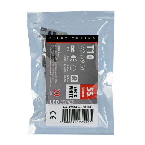 T10 W5W 24V W2,1x9,5d 10x28mm 55lm 8SMDx3chips LED ΛΕΥΚΟ ( CAN-BUS / ΔΙΠΛΗΣ ΠΟΛΙΚΟΤΗΤΑΣ) 20ΤΕΜ. Auto Moto Tyres 