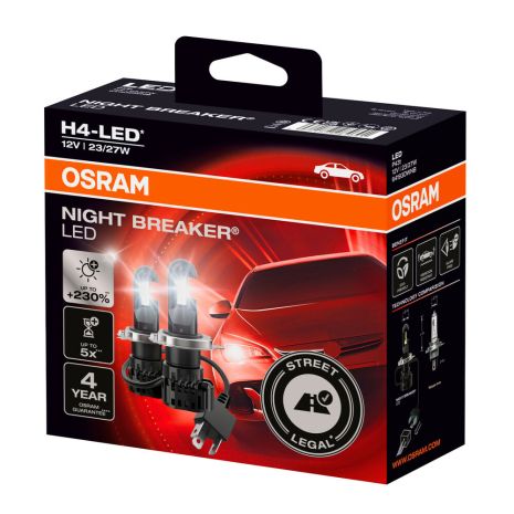 ΛΑΜΠΕΣ LED H4 12V 27/23W P43t 6.000K 1650/1000lm NIGHT BREAKER LED OSRAM LAMPA - 2 TEM. Auto Moto Tyres 