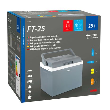 ΨΥΓΕΙΟ ΑΥΤΟΚΙΝΗΤΟΥ 12V/220V  25LT ΘΕΡΜΟΗΛΕΚΤΡΙΚΟ (ΖΕΣΤΟ /ΚΡΥΟ) 40x37,5cm ΓΚΡΙ/ΛΕΥΚΟ  FT-25 LAMPA - 1 TEM. Auto Moto Tyres 