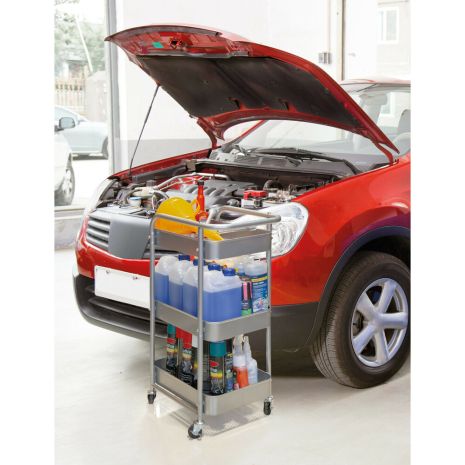 ΤΡΟΛΕΙ ΜΕΤΑΦΟΡΑΣ ΜΕ 3 ΡΑΦΙΑ (40x28cm) & 4 ΡΟΔΑΚΙΑ ΜΕ STOP ΜΕΤΑΛΛΙΚΟ 77x32cm  LAMPA - 1 TEM. Auto Moto Tyres 