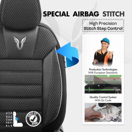 ΚΑΛΥΜΜΑΤΑ ΚΑΘΙΣΜΑΤΩΝ OTOM  TORO 902 BLACK/SMOKED ΜΑΥΡΟ/ΓΚΡΙ ΥΦΑΝΤΟ ΥΦΑΣΜΑ SET ΑΜΙΟ - 1 σετ. Auto Moto Tyres 