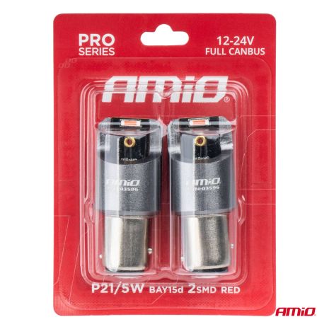 ΛΑΜΠΑΚΙΑ P21/5W BAY15d 12/24V 6.000K 2xSMD LED FULL CAN-BUS ΚΟΚΚΙΝΟ PRO SERIES AMIO - 2 Τεμ. Auto Moto Tyres 