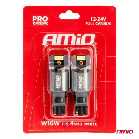ΛΑΜΠΕΣ T15 W16W 12/24V 6.000K 4xSMD LED FULL CAN-BUS ΛΕΥΚΟ 3030 PRO SERIES AMIO - 2 ΤΕΜ. Auto Moto Tyres 