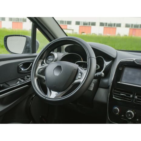 ΚΑΛΥΜΜΑ ΤΙΜΟΝΙΟΥ RACING PREMIUM BLACK (Μ) 37/39cm ΣΥΝΘΕΤΙΚΟ ΔΕΡΜΑ SKEENTEX ΜΑΥΡΟ/CARBON LOOK LAMPA  - 1 ΤΕΜ. Auto Moto Tyres 