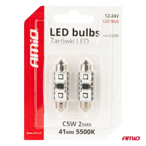ΛΑΜΠΑΚΙΑ ΠΛΑΦΟΝΙΕΡΑΣ 41mm 12/24V C5W 5500K 12xSMD 3838 CAN-BUS FESTOON (ΛΕΥΚΟ) ΑΜΙΟ - 2 ΤΕΜ. Auto Moto Tyres 