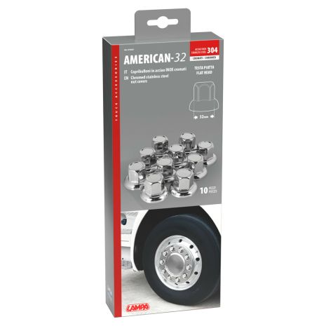 ΚΑΠΑΚΙΑ ΠΑΞΙΜΑΔΙΩΝ/ΜΠΟΥΛΟΝΙΩΝ ΦΟΡΤΗΓΟΥ AMERICAN STAINLESS STEEL 32mm ΧΡΩΜΙΟ LAMPA - 10 ΤΕΜ. Auto Moto Tyres 