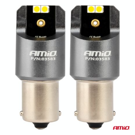 ΛΑΜΠΕΣ LED CAN-BUS P21W BA15S 12/24V 6.000K 4xSMD ΛΕΥΚΟ PRO SERIES AMIO - 2 ΤΕΜ. Auto Moto Tyres 