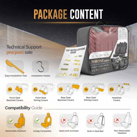 ΚΑΛΥΜΜΑΤΑ ΚΑΘΙΣΜΑΤΩΝ OTOM  THRONE 103 RED ΜΑΥΡΟ/ΓΚΡΙ/ΚΟΚΚΙΝΟ ΛΙΝΟ & ΔΕΡΜΑΤΙΝΗ SET ΑΜΙΟ - 1 σετ. Auto Moto Tyres 