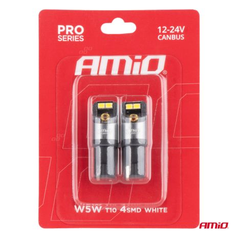 ΛΑΜΠΑΚΙΑ T10 W5W 12/24V 6.000K 4xSMD LED CAN-BUS ΛΕΥΚΟ 2016 PRO SERIES AMIO - 2 Τεμ. Auto Moto Tyres 
