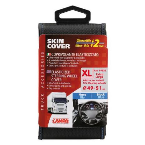 ΚΑΛΥΜΜΑ ΤΙΜΟΝΙΟΥ ΦΟΡΤΗΓΟΥ 49/51cm (XL) SKIN-COVER ΜΑΥΡΟ ΜΕ ΜΠΛΕ ΡΑΦΗ ΕΛΑΣΤΙΚΟ 2mm ΠΑΧΟΣ Auto Moto Tyres 
