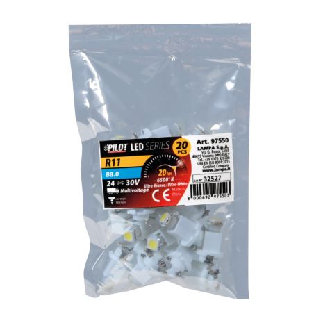 R11 24V B8,0 1SMD LED 20lm ΔΙΑΘΛΑΣΗΣ ΛΕΥΚΟ  ΣΑΚΟΥΛΑ 20ΤΕΜ. Auto Moto Tyres 