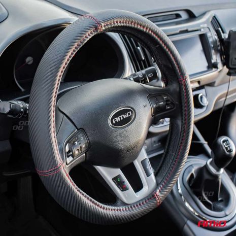 ΚΑΛΥΜΜΑ ΤΙΜΟΝΙΟΥ SWC-38 M 37-39cm ΣΕ ΜΑΥΡΟ CARBON ΧΡΩΜΑ ΜΕ ΚΟΚΚΙΝΗ ΡΑΦΗ ΑΜΙΟ - 1 ΤΕΜ. Auto Moto Tyres 