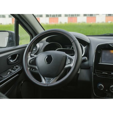 ΚΑΛΥΜΜΑ ΤΙΜΟΝΙΟΥ RACING PREMIUM RED (M) 37-39cm ΣΥΝΘΕΤΙΚΟ ΔΕΡΜΑ SKEENTEX ΜΑΥΡΟ/ΚΟΚΚΙΝΟ/ CARBON LOOK LAMPA - 1 ΤΕΜ. Auto Moto Tyres 