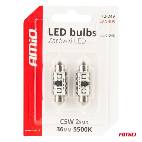 ΛΑΜΠΑΚΙΑ ΠΛΑΦΟΝΙΕΡΑΣ 36mm 12/24V C5W 5500K 12xSMD 3838 CAN-BUS FESTOON (ΛΕΥΚΟ) ΑΜΙΟ - 2 ΤΕΜ. Auto Moto Tyres 