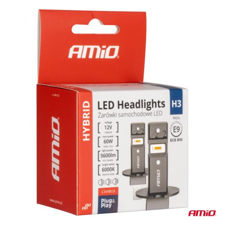 ΛΑΜΠΕΣ LED H3 12V 60W 6.000K 5.600lm +400% LED CAN-BUS HYBRID SERIES AMIO - 2 ΤΕΜ. Auto Moto Tyres 