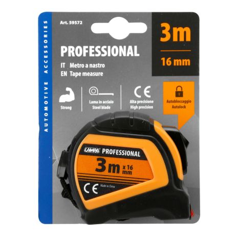 ΜΕΤΡΟΤΑΙΝΙΑ ΑΥΤΟΜΑΤΗ PROFESSIONAL 3m x16mm ΜΕ ΚΛΕΙΔΩΜΑ & ΚΛΙΠ ΖΩΝΗΣ LAMPA - 1 ΤΕΜ. Auto Moto Tyres 