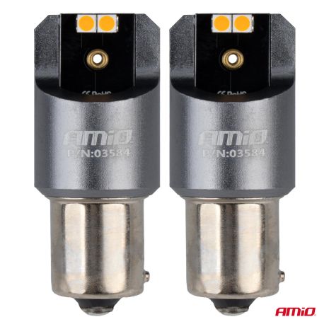 ΛΑΜΠΕΣ LED CAN-BUS PΥ21W BAU15S 12/24V 6.000K 4xSMD ΠΟΡΤΟΚΑΛΙ PRO SERIES AMIO - 2 ΤΕΜ. Auto Moto Tyres 