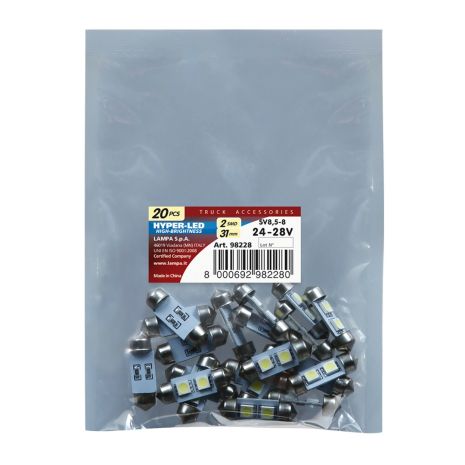 ΛΑΜΠΑΚΙ ΠΛΑΦΟΝΙΕΡΑΣ 24V 9x31mm 15lm HYPER-LED6 ΛΕΥΚΟ 2SMDx3chips (ΔΙΠΛΗΣ ΠΟΛΙΚΟΤΗΤΑΣ) LAMPA - ΣΑΚΟΥΛΑ 20 ΤΕΜ. Auto Moto Tyres 