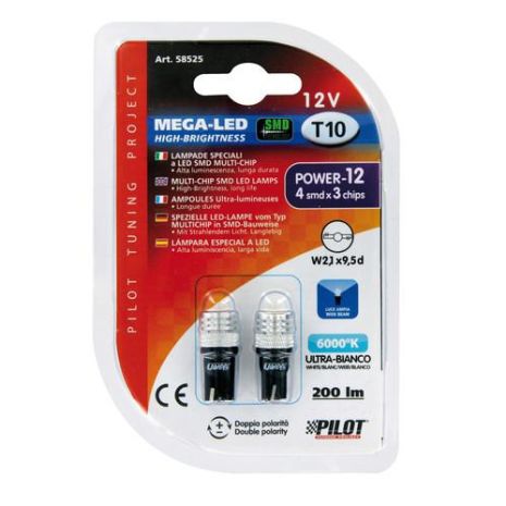 T10 W5W 12V W2,1x9,5d MEGA-LED 12 200lm (ΔΙΠΛΗΣ ΠΟΛΙΚΟΤΗΤΑΣ) 2ΤΕΜ. Auto Moto Tyres 