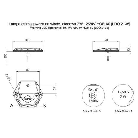 ΦΩΣ ΠΡΟΕΙΔΟΠΟΙΗΣΗΣ ΥΔΡΑΥΛΙΚΗΣ ΠΟΡΤΑΣ 12/24V HOR80 7W 4LED 6ΓΩΝΟ 103x90x12mm Auto Moto Tyres 