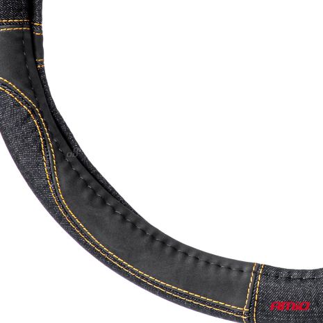 ΚΑΛΥΜΜΑ ΤΙΜΟΝΙΟΥ ΜΑΥΡΟ ΤΖΙΝ/DENIM (M) 37-39cm SWC-52-M ΜΕ ΜΑΥΡΕΣ & ΚΙΤΡΙΝΕΣ ΡΑΦΕΣ AMIO - 1 Τεμ. Auto Moto Tyres 