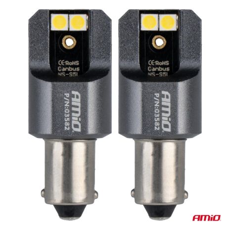 ΛΑΜΠΕΣ T4W BA9s 12/24V 6.000K 4xSMD LED FULL CAN-BUS ΛΕΥΚΟ 3030 PRO SERIES AMIO - 2 ΤΕΜ. Auto Moto Tyres 