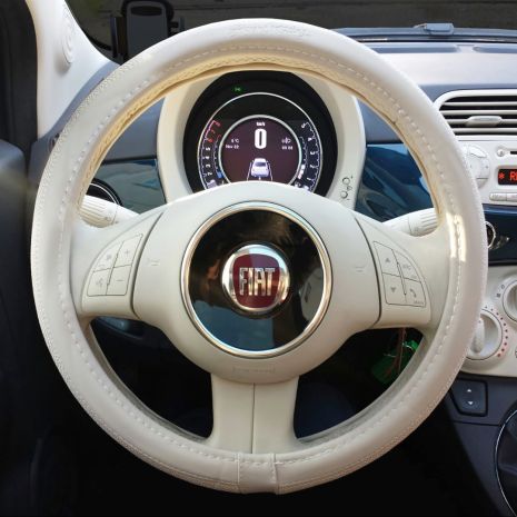 FIAT 500 ΚΑΛΥΜΜΑ ΤΙΜΟΝΙΟΥ ΜΠΕΖ ΓΙΑ FIAT 500 37-39cm 50% ΔΕΡΜΑ+50% ΒΑΜΒΑΚΕΡΟ Auto Moto Tyres 