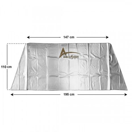 Εξωτερική Ηλιοπροστασία X-Large Μ195-147 Χ Υ110 cm για το Παρμπρίζ από Ύφασμα 3 Στρώσεων και Ρινίσματα Αλουμινίου σε ασημί χρώμα με logo και άκαυστη επένδυση Race Axion - 1 τεμάχιο Auto Moto Tyres 
