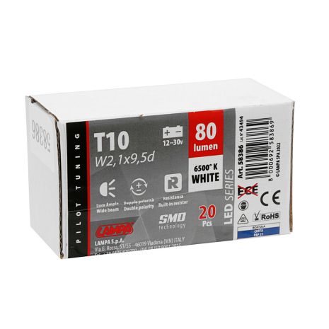 T10 W5W 12/30V W2,1x9,5d 80lm 5SMD LED ΛΕΥΚΟ (ΚΑΡΦΩΤΟ-ΤΡΙΠΛΟΕΣΤΙΑΚΟ- CAN-BUS) 20 ΤΕΜ. Auto Moto Tyres 