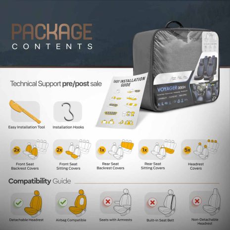 ΚΑΛΥΜΜΑΤΑ ΚΑΘΙΣΜΑΤΩΝ OTOM VOYAGER 102 SMOKED  ΜΑΥΡΟ/ΓΚΡΙ ΛΙΝΟ & ΔΕΡΜΑΤΙΝΗ SETΑΜΙΟ - 1 σετ. Auto Moto Tyres 