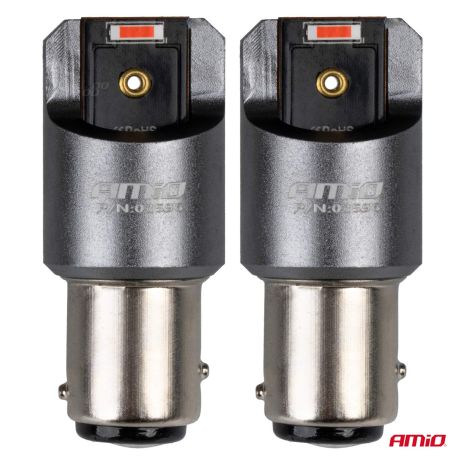 ΛΑΜΠΑΚΙΑ P21/5W BAY15d 12/24V 6.000K 2xSMD LED FULL CAN-BUS ΚΟΚΚΙΝΟ PRO SERIES AMIO - 2 Τεμ. Auto Moto Tyres 