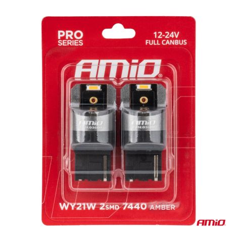 ΛΑΜΠΑΚΙΑ WY21W 7440 12/24V 6.000K 2xSMD LED FULL CAN-BUS ΠΟΡΤΟΚΑΛΙ PRO SERIES AMIO - 2 Τεμ. Auto Moto Tyres 