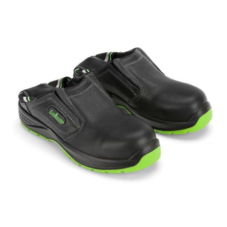 Πιστοποιημένα Παπούτσια Ασφαλείας Εργασίας Hybrid από την Euroroutier σε μέγεθος EU43/UK9 σε Μαύρο με Πράσινο Lime Χρώμα με Αναδιπλούμενη Φτέρνα για να Φοριούνται ως Παπούτσια ή ως Σαμπό Auto Moto Tyres 