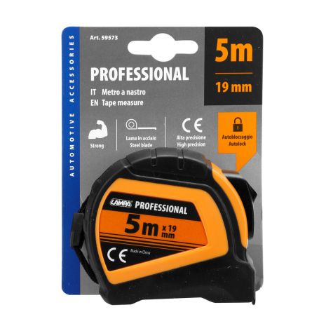 ΜΕΤΡΟΤΑΙΝΙΑ ΑΥΤΟΜΑΤΗ PROFESSIONAL 5m x16mm ΜΕ ΚΛΕΙΔΩΜΑ & ΚΛΙΠ ΖΩΝΗΣ LAMPA - 1 ΤΕΜ. Auto Moto Tyres 