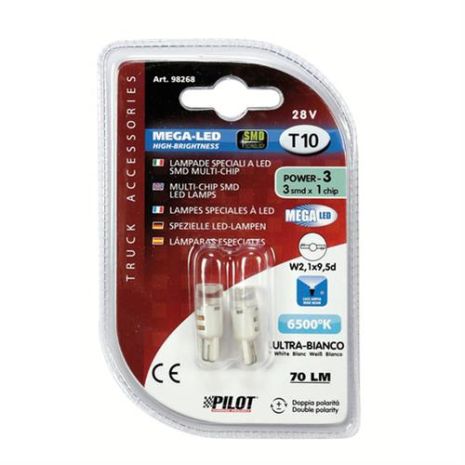T10 W5W 24-28V W2,1x9,5d MEGA-LED3 70lm (ΔΙΠΛΗΣ ΠΟΛΙΚΟΤΗΤΑΣ) 2ΤΕΜ. Auto Moto Tyres 