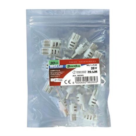 T10 W5W 24-28V W2,1x9,5d MEGA-LED3 70lm (ΔΙΠΛΗΣ ΠΟΛΙΚΟΤΗΤΑΣ) 20ΤΕΜ. Auto Moto Tyres 