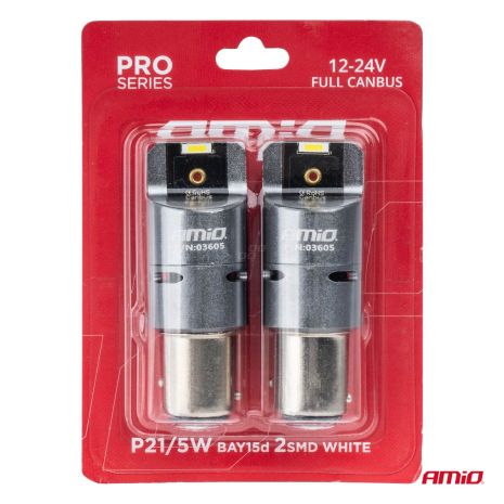 P21/5W BAY15s 12/24V 6.000K 2xSMD LED(ΜΕ ΑΝΕΜΙΣΤΗΡΑΚΙ) FULL CAN-BUS ΛΕΥΚΟ PRO SERIES  AMIO - 2 Τεμ. Auto Moto Tyres 