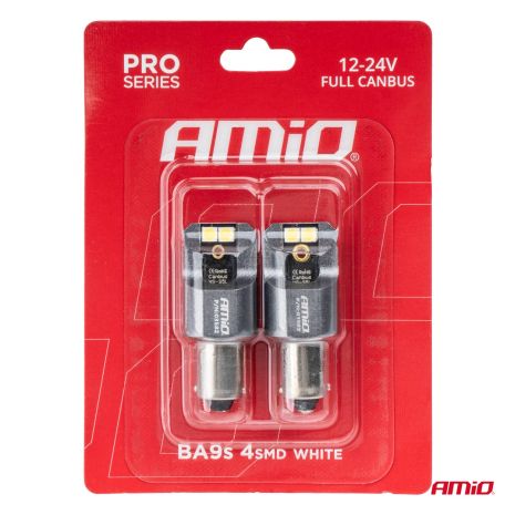 ΛΑΜΠΕΣ T4W BA9s 12/24V 6.000K 4xSMD LED FULL CAN-BUS ΛΕΥΚΟ 3030 PRO SERIES AMIO - 2 ΤΕΜ. Auto Moto Tyres 