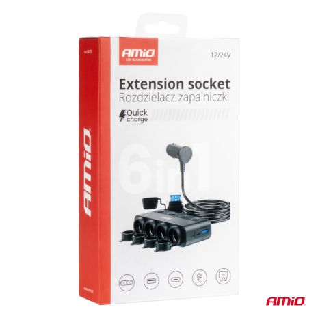 ΑΝΤΑΠΤΟΡΑΣ ΑΝΑΠΤΗΡΑ ΤΕΤΡΑΠΛΟΣ 12/24V 216W MAX ΜΕ 2 ΘΥΡΕΣ USB PD30W/QC3.0 AMIO - 1 Τεμ. Auto Moto Tyres 