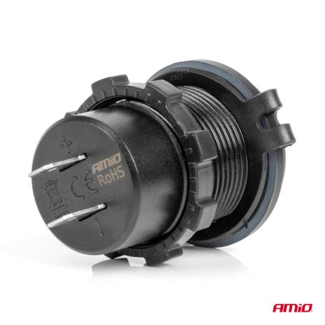 ΠΡΙΖΑ ΜΕ 2 ΘΥΡΕΣ USB ΚΑΙ ΚΑΠΑΚΙ 12/24V QUICK CHARGE 3.0 ΑΔΙΑΒΡΟΧΗ ΜΕ ΚΟΚΚΙΝΟ LED ΦΩΣ ΜΑΥΡΗ ΑΜΙΟ - 1 τεμ. Auto Moto Tyres 